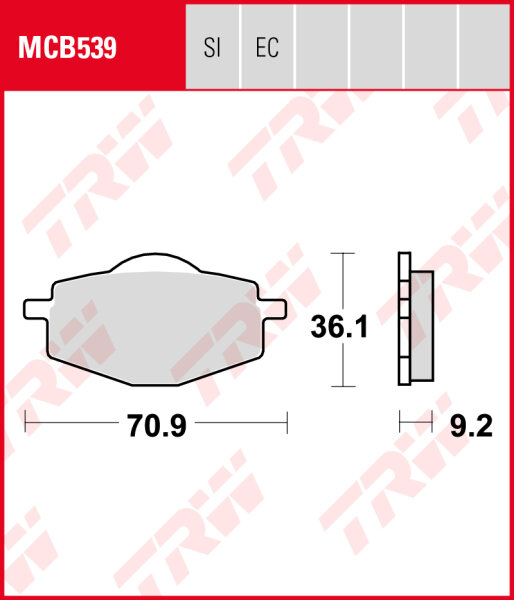 Cagiva 125 Brillo, Bj. 08-, Bremsbeläge hinten, TRW Lucas MCB539, Organic Allround