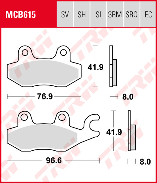 Cagiva 900 Elefant I.E., Bj. 90-92, B, Bremsbeläge hinten, TRW Lucas MCB615, Organic Allround