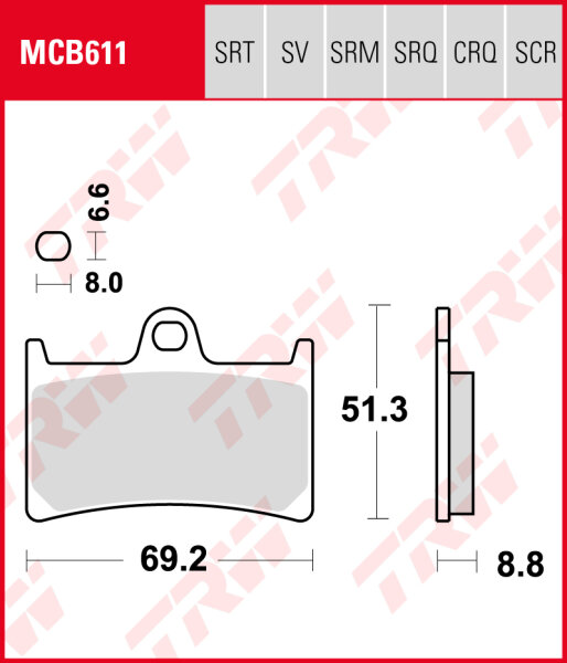 Yamaha MT-07 700 A Moto Cage, Bj. 16-, RM17, Bremsbeläge vorne, TRW Lucas MCB611, Organic Allround